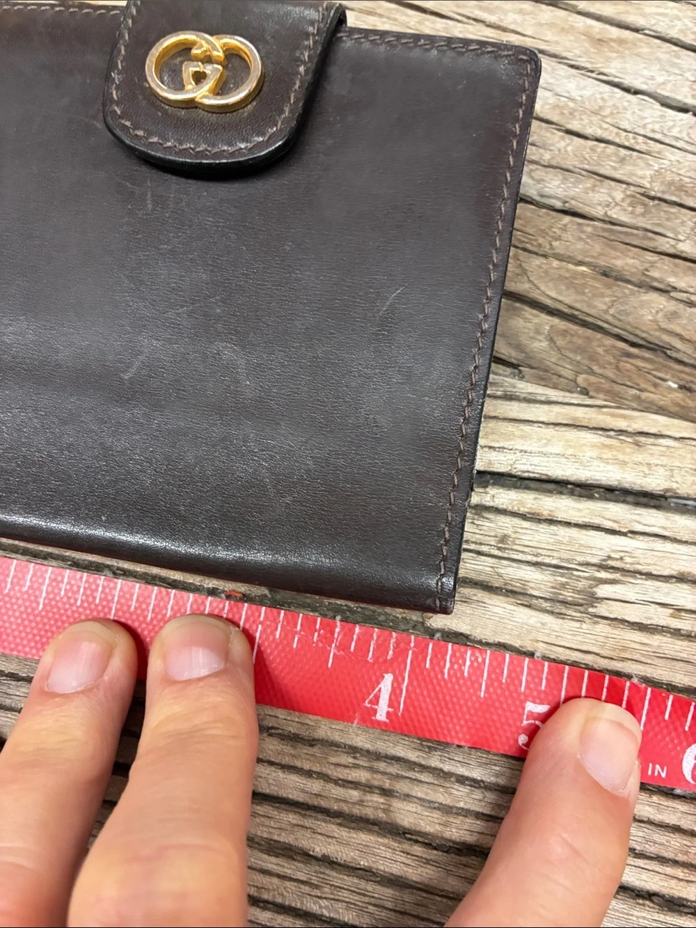 Gucci Dark Brown Leather Fold Wallet with Gold Double G